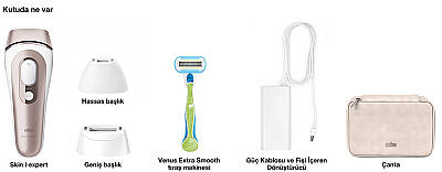 Braun IPL Skin i·expert, Evde Tüy Alma, Ücretsiz Uygulama, Çanta, Gillette Venus, 3 Başlık, PL7253 - 4
